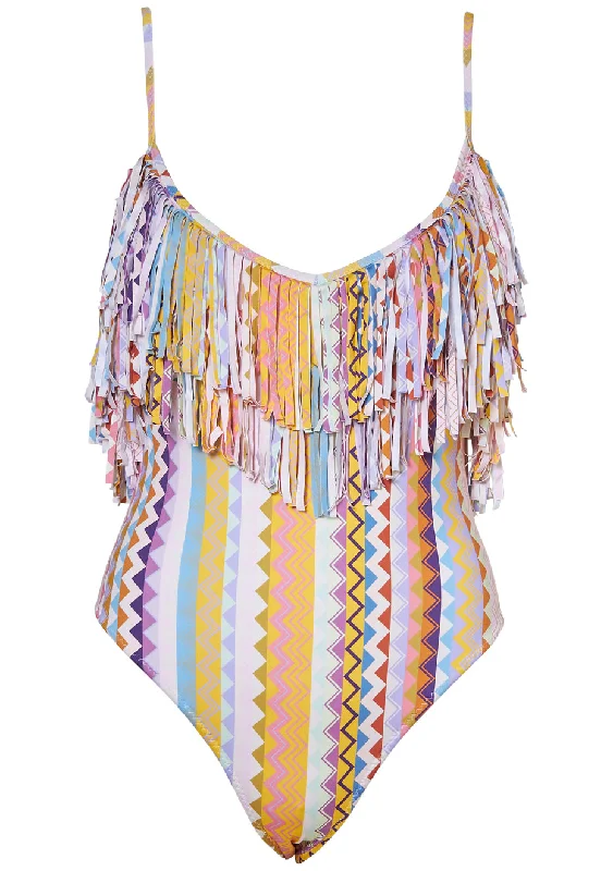 Fringe Swimsuit Multicolour Floral Print Swimsuit