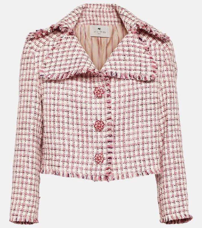 Etro Cropped houndstooth wool-blend jacket Wool Jacket Cashmere Jacket Tweed Jacket