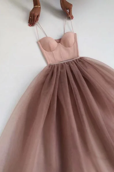 Spaghetti Straps Sweetheart A-line Tulle Floor Length Prom Dress Evening Party Dress OKZ84 Tunics stripes playful