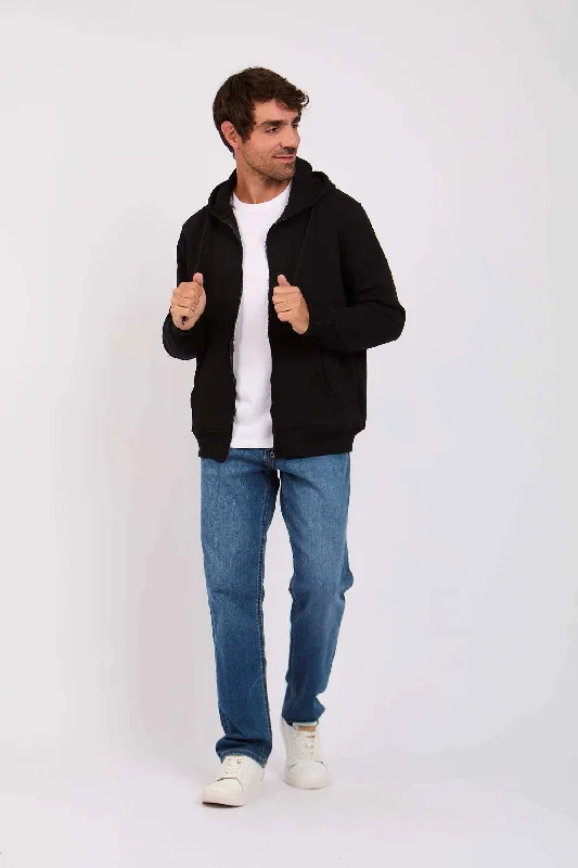 Men Regular Fit Sweat Jacket - Black Tiered Jacket Buttoned Jacket Zippered Jacket
