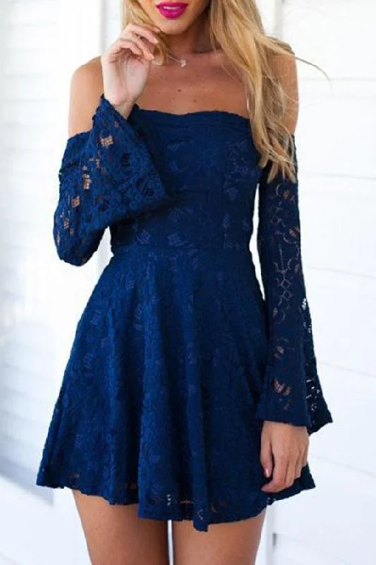 Charming Off The Shoulder Blue Lace Homecoming Dresses Party Dress PG181 A-Line Day Work