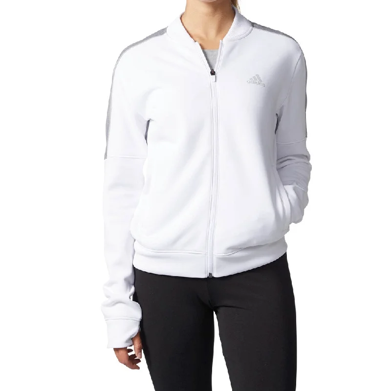 Adidas Women's Team Issue Full Zip Jacket White/Grey Fleece Fabric Down Fabric Feather Fabric Adidas Women's Team Issue Full Zip Jacket White/Grey Fleece Fabric Down Fabric Feather Fabric