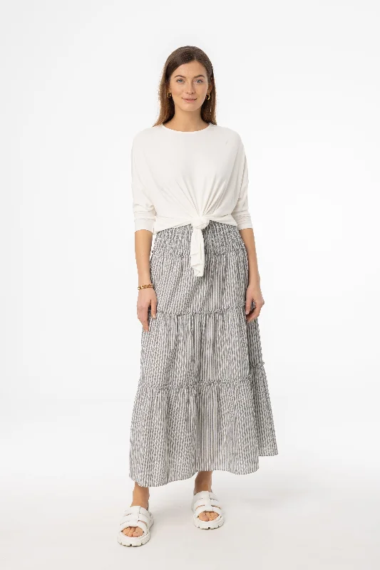 Grey Striped Maxi Skirt satin skirt smooth