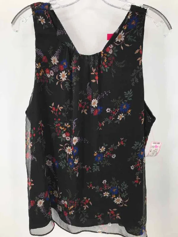 Pre-Owned Vince Camuto Black Size Large Floral Tank Top strappy tank top