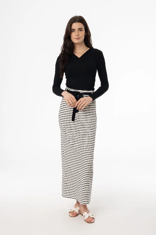 Black Striped Stretch Maxi Skirt low waist skirt