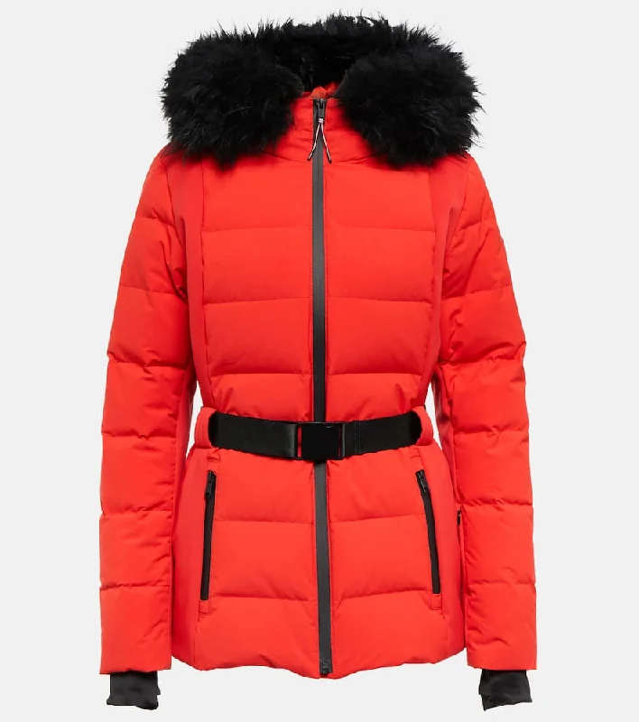 Yves Salomon Shearling-trimmed down ski jacket Notch Collar Peter Pan Collar Cowl Neck