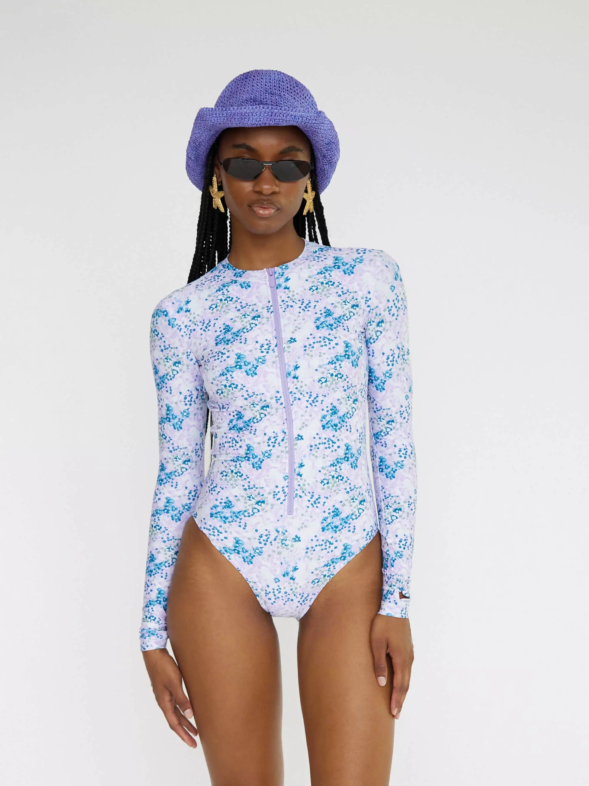 Mila - Long Sleeve One Piece Swimsuit | Lavender Fields Vibrant Bikini Design
