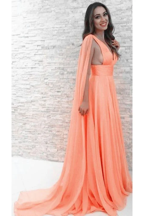 V-Neck Chiffon Sexy Long Orange Prom Party Dress,Evening Dresses OKG84 Tunics Chic fashionable