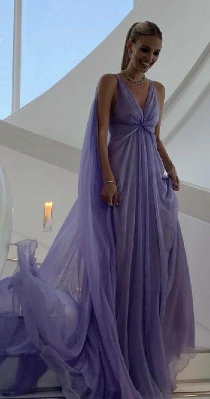 Purple V Neck A-Line Elegant Long Party Dress, DP2037 Tunics Vintage classic