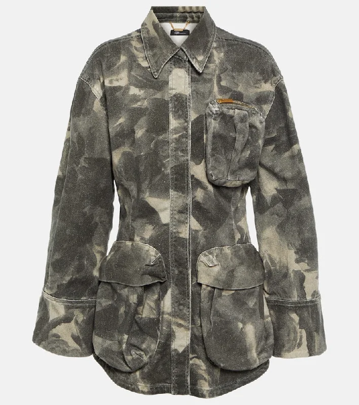 Blumarine Belted printed denim jacket Print Jacket Jacquard Jacket Embroidered Jacket