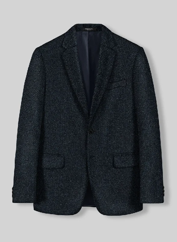 Harris Tweed Dark Blue Herringbone Jacket Denim Jacket Leather Jacket Suede Jacket