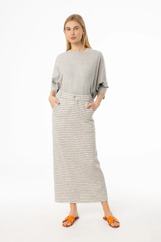 Grey Striped Stretch Maxi Skirt wool skirt sturdy