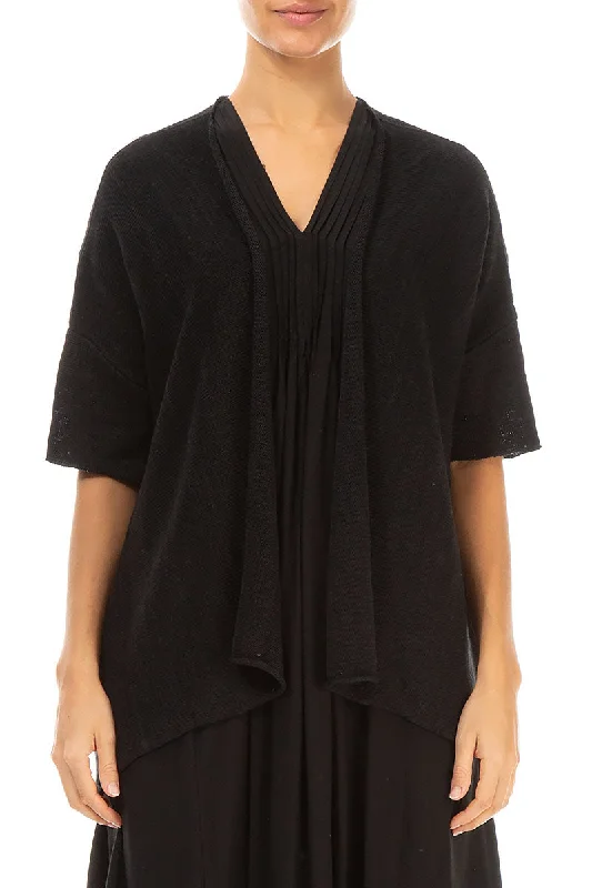 Black Linen Cardigan Embroidered Appliqued Beaded