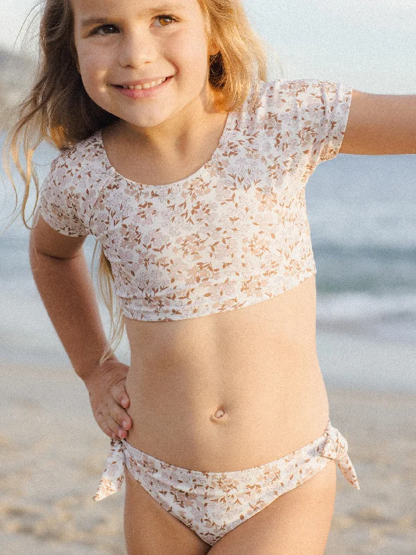 Rylee & Cru Cropped Rashguard Swimsuit Set, Wildflower Elegant Halter Bikini