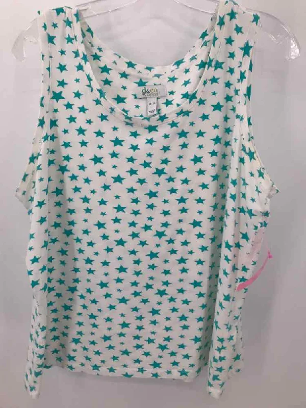 Pre-Owned d & co. White Size XL Printed Tank Top stretchy tank top