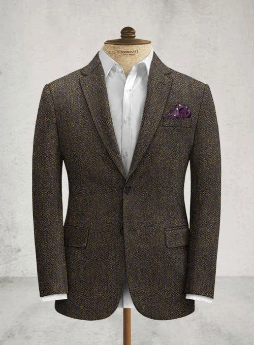 Harris Tweed Melange Brown Jacket Zippered Jacket Buttoned Jacket Snapped Jacket