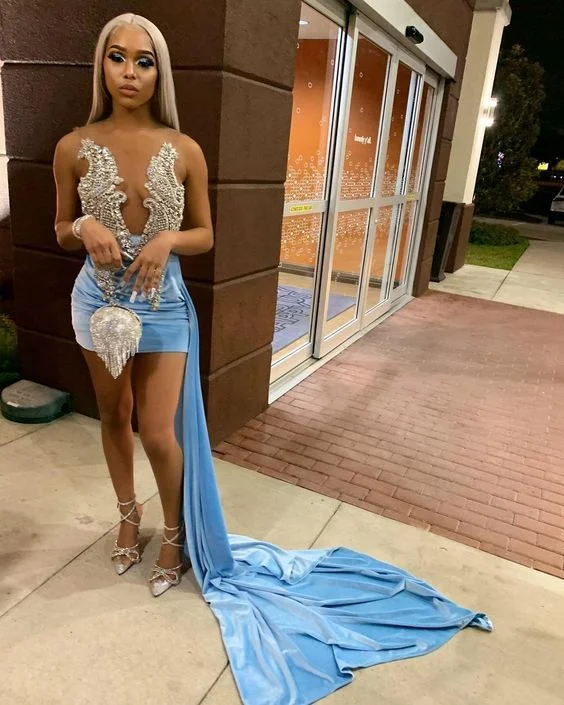tight blue mini homecoming dress party dress ,DH0005 Tunics Prom sequined