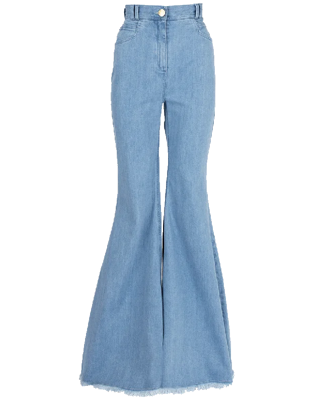Flared Frayed Denim Pant Cozy Fitted Pants