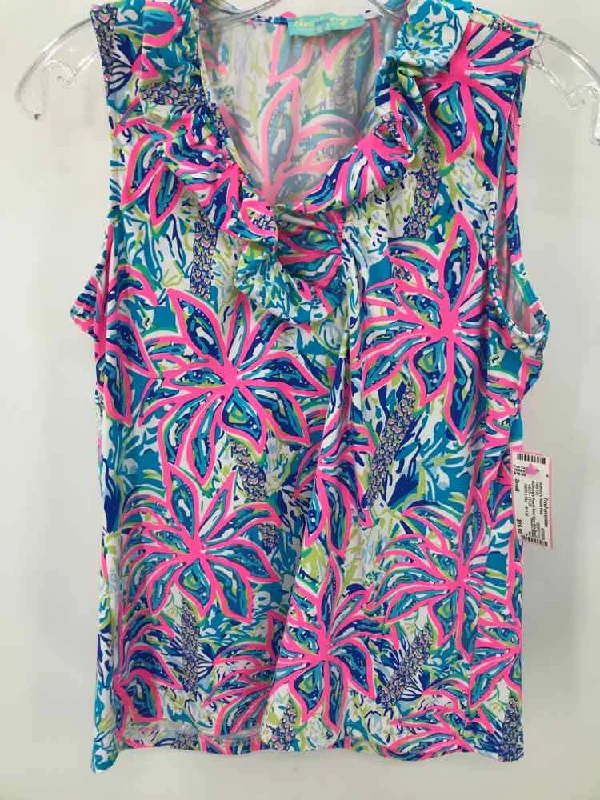 Pre-Owned Anthony's Resort Wear Blue Size Small Printed Tank Top crossback tank top