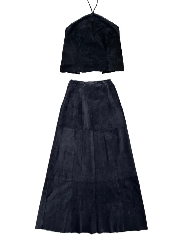 Suede Halter & Maxi Skirt Set* chiffon skirt airy