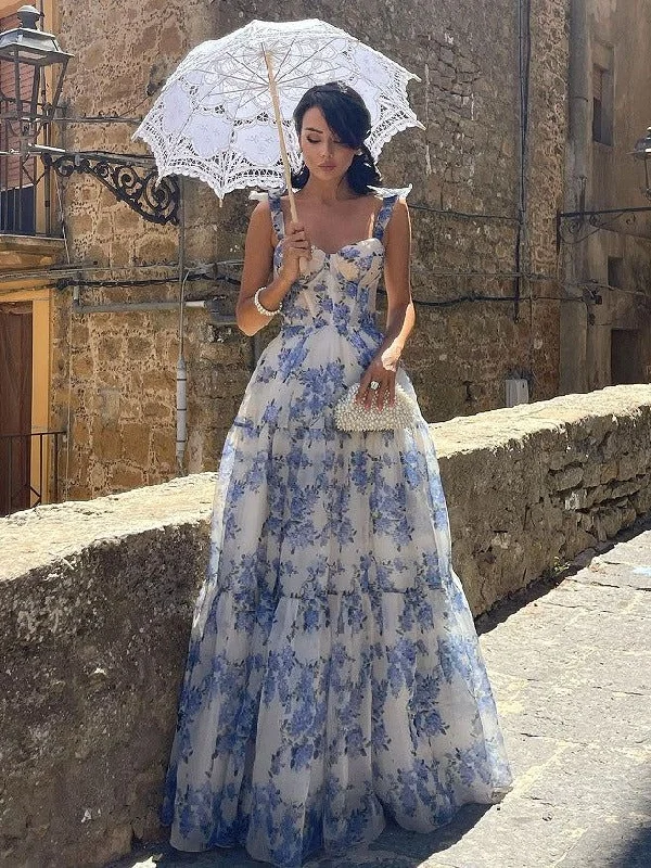 Charming Sweatheart Printed A-Line Chiffon Long Party Dress,DP1941 Tunics Luxurious high-end