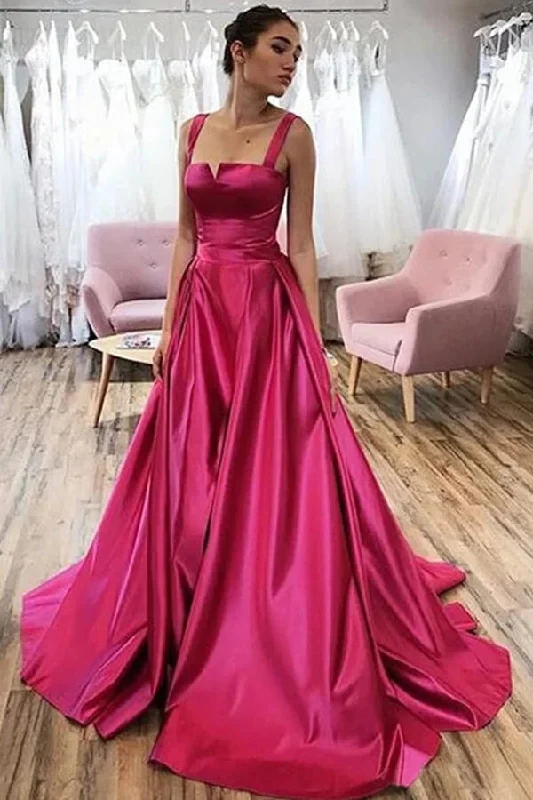 Simple A Line Satin Prom Dress Long Party Dress Bodycon Fitted Nightout