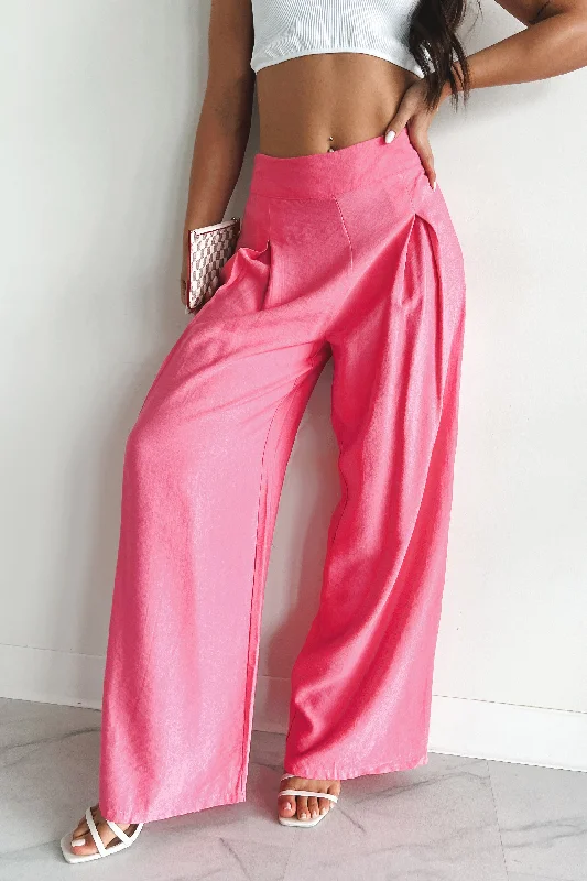Energetic Response High Rise Pleated Wide Leg Pants (Pink) Comfortable Pleated Pants
