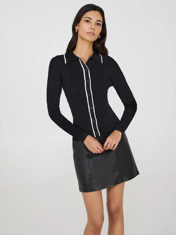 Contrast Tipping Collared Cardigan Notch Collar Peter Pan Collar Cowl Neck