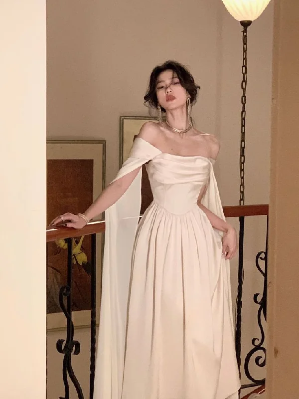 Ivory Off Shoulder A-Line Long Prom Dress Elegant Party Dress,DP1486 Tunics Modern contemporary