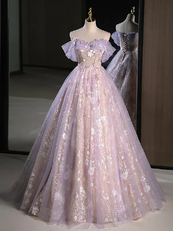 Elegant A-Line Off Shoulder Sequins Floral Long Prom Dress Formal Party Dress,DP1433 Tunics Timeless classic