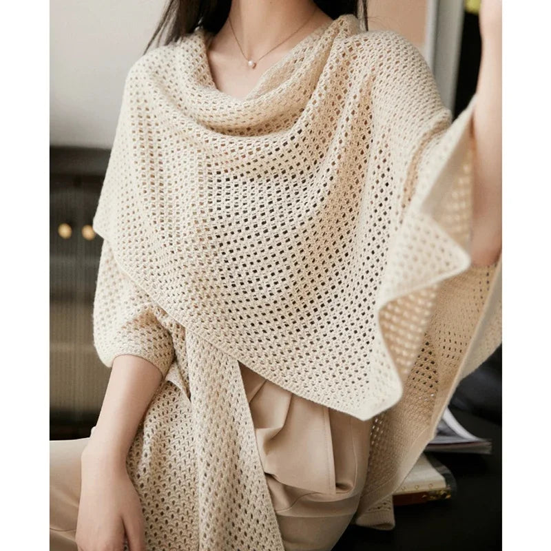 Solid Knitted Loose Office Shawl Hollow Cardigan Cape Sweater Machine Wash Dry Clean Hand Wash