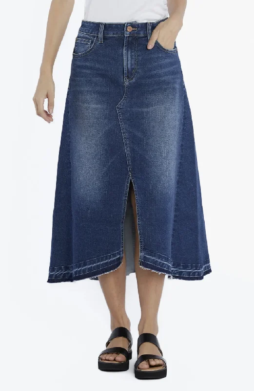 Wash Lab Selma Align Slit Front Denim Midi Skirt ruffled skirt detail