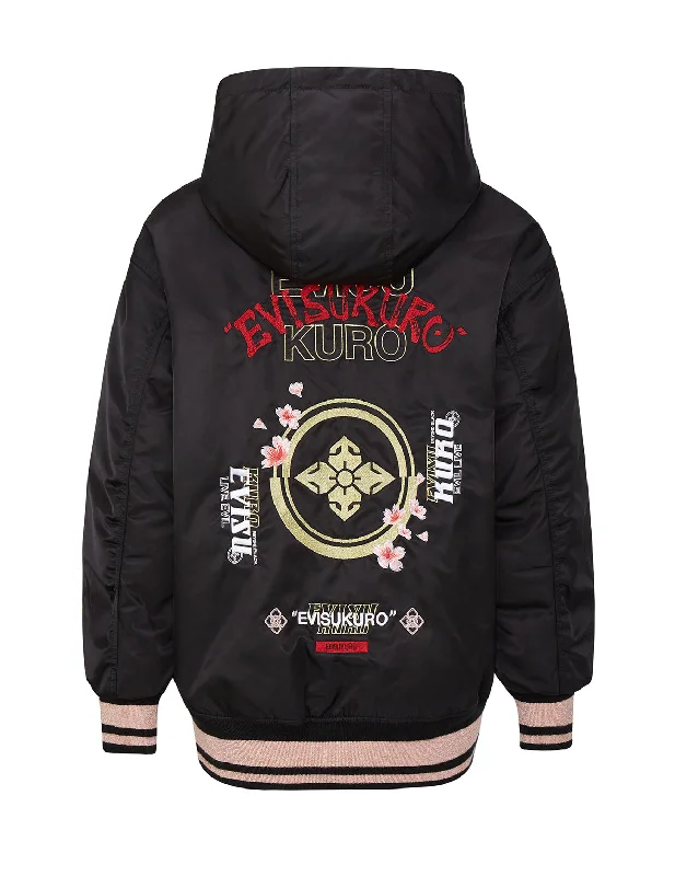 Floral and Kamon Embroidered Down Jacket Mesh Jacket Canvas Jacket Denim Jacket