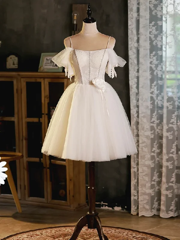 Light Champagne Straps Tulle Party Dress Beautiful A-Line Evening Prom Dress,DP1713 Tunics Distressed trendy