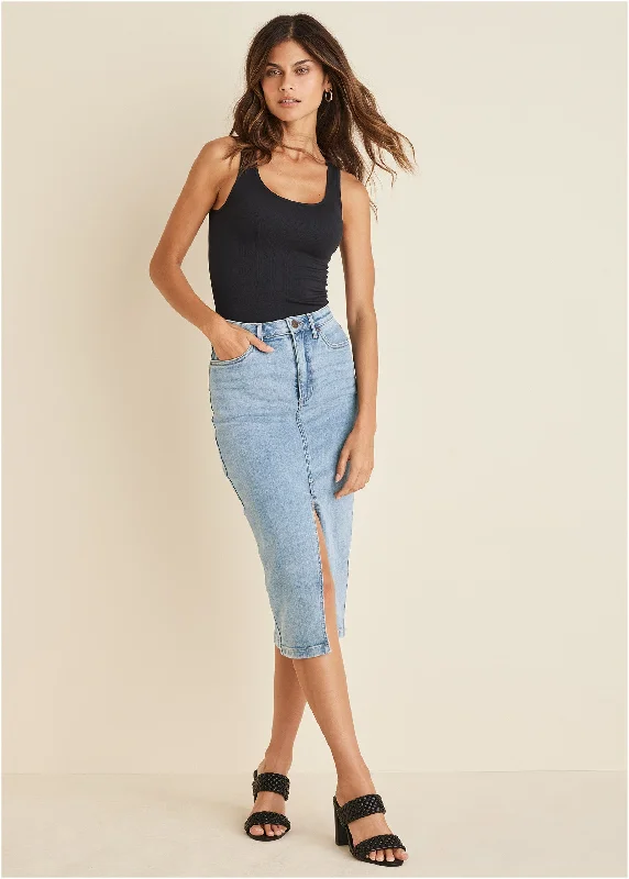 Denim Midi Skirt - Light Wash wool skirt breathable