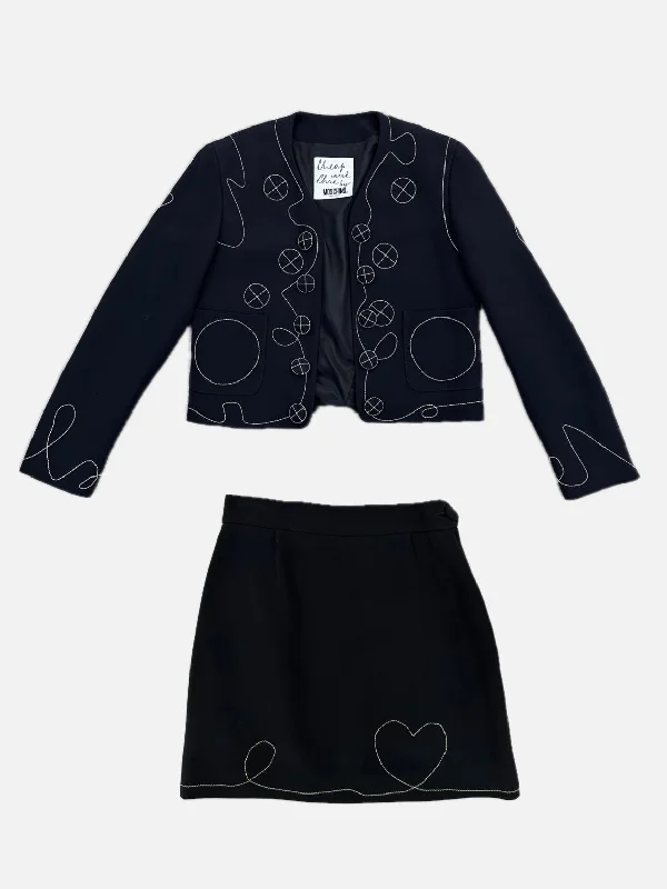 1990s Cheap and Chic by Moschino Embroidered Stitch Skirt Set lace skirt intricate