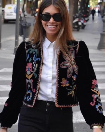 Vintage Floral Embroidered Cardigan Jacket Seamless Knitted Crochet