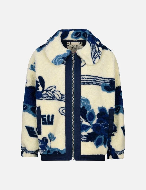 Tonal Floral Jacquard Drop-shoulder Zipped Sherpa Jacket Appliqued Jacket Beaded Jacket Sequined Jacket
