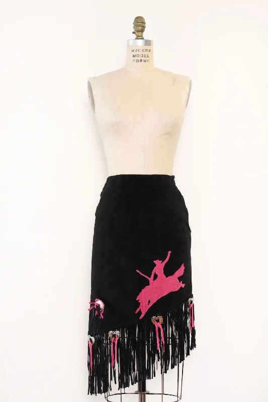 Cowgirl Fringe Suede Skirt S denim skirt classic
