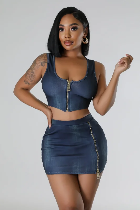 TS1919P-Zipper Top & Skirt Set a-line skirt cut