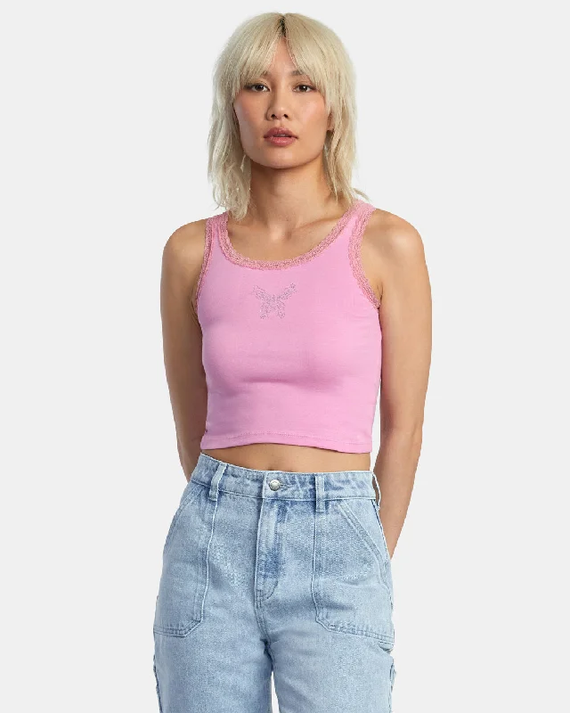 Glitter Lace Tank Top - Cyclamen navy tank top