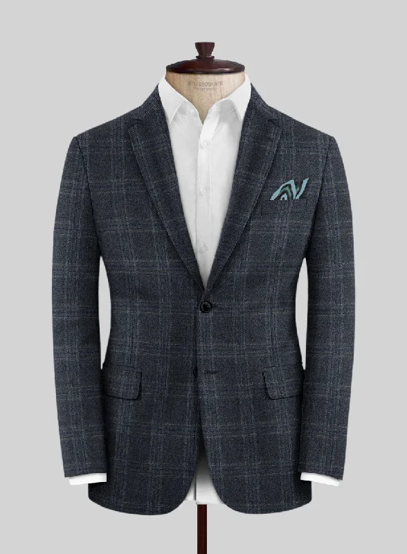 Lanificio Zegna Loop Verone Blue Checks Wool Jacket Rayon Jacket Velvet Jacket Corduroy Jacket