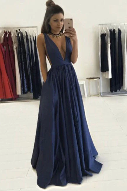 Sexy Deep V-neck Long A Line Prom Dresses Graduation Party Dress For Teens OK101 Tunics Custom made