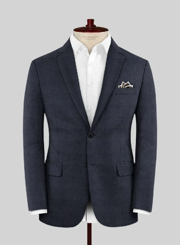 Lanificio Zegna Traveller Isai Blue Checks Wool Jacket Ribbed Jacket Pleated Jacket Ruffled Jacket