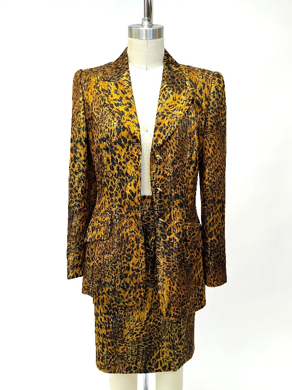 Escada Silk Lurex Animal Print Skirt Set leather skirt sleek