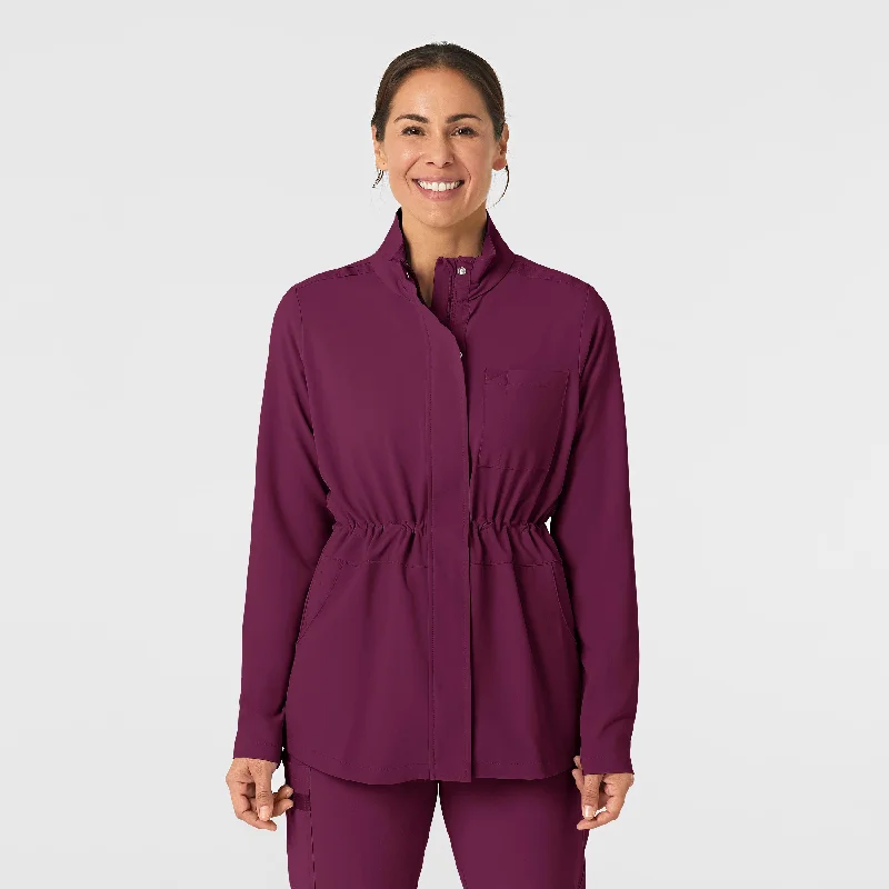 RENEW Women's Convertible Hood Fashion Jacket - Wine Satin Fabric Silk Fabric Chiffon Fabric