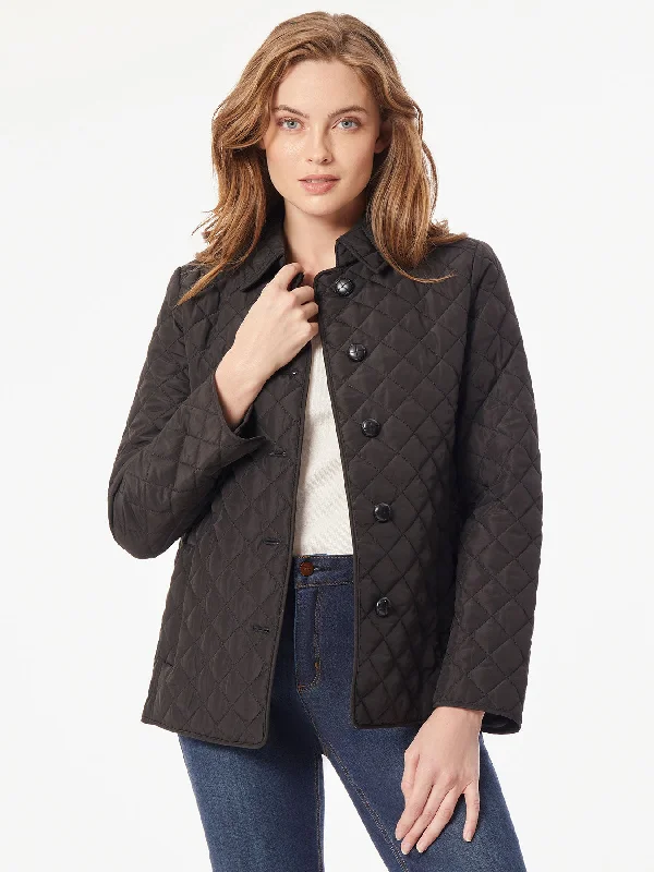 Plus Five-Button Quilted Jacket V-Neck Jacket Boat Neck Jacket Square Neck Jacket