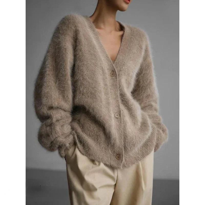 Cardigans Fashion V-neck Oversized Solid Knitted Sweater Spandex Rayon Corduroy