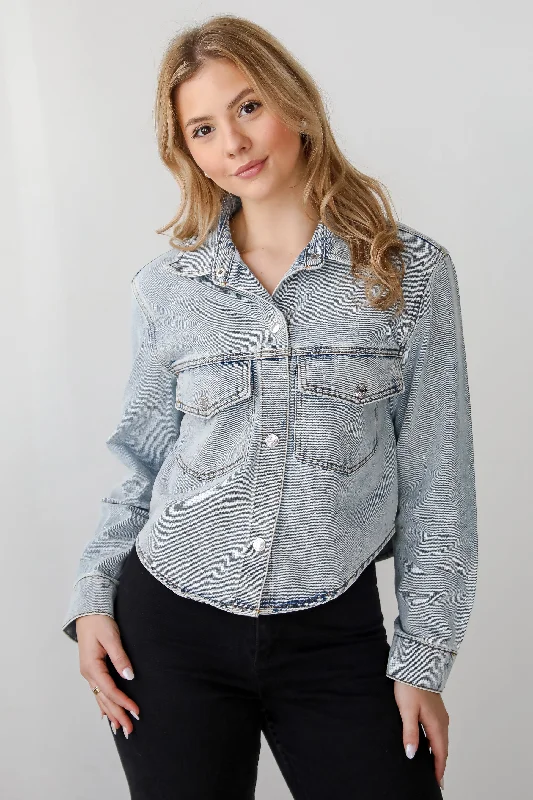 Beyond Glamorous Blue Rhinestone Cropped Denim Jacket Faux Fur Jacket Real Fur Jacket Shearling Jacket