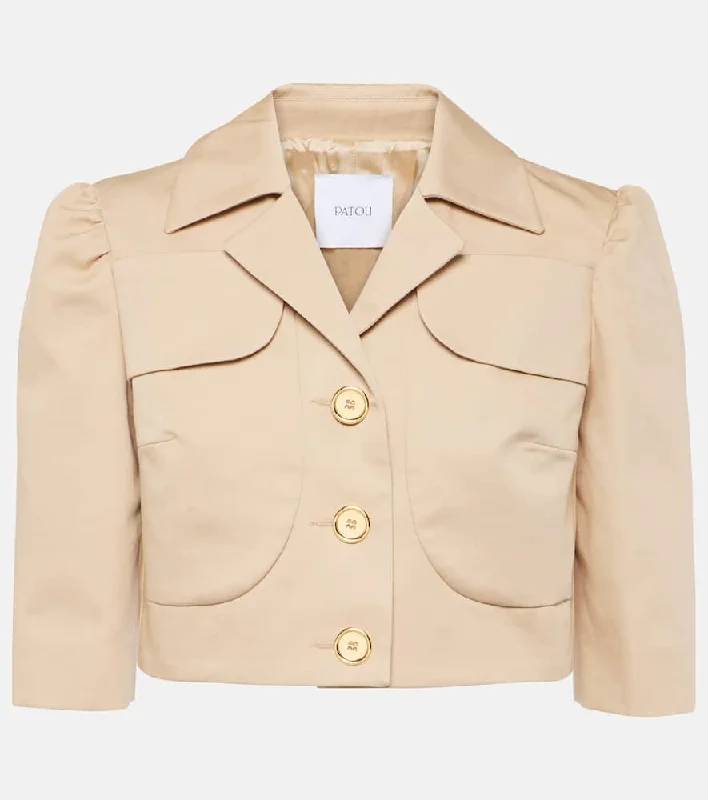 Patou Cropped cotton gabardine jacket Mesh Jacket Canvas Jacket Denim Jacket
